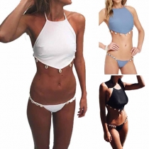 Sexy Backless Solid Color Bikini Set