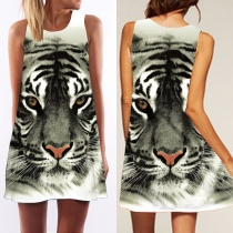 Fashion Tiger Head Printed Sleeveless Round Neck Dress