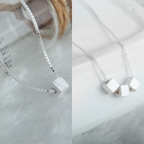 Fashion Silver-tone Small Cube Pendant Necklace