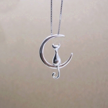Cute Style Crescent Cat Pendant Necklace