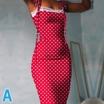 Sexy Style Sleeveless Bow-Front Polka Dot Bodycon Dress