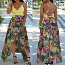 Fashion Style Floral Print Open-Back Chiffon Cami Maxi Dress