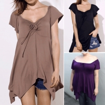 Fashion Style Tie-Front Irregular Hemline Plus Size Longline T-Shirt