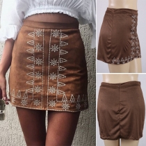Fashion Style Zippered-Back Abstract Print Skirt