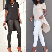 Fashion Style Round Neckline Short Sleeves Dovetail Hem T-Shirt