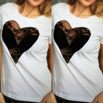 Sexy Style Lace Heart-Shaped Hollow Out T-Shirt
