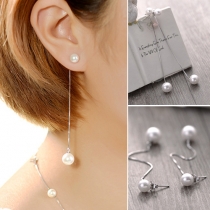 Fashion Style Silver-Tone Tasseled Pearl Pendant Earrings