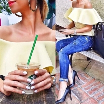 Fashion Style Solid Color Flounce-Layered Off-The-Shoulder Top