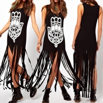 Fashion Fatima hand Graphic Tasseled Dress