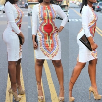 Ethnic Style Slit-Back Color-blocked Bodycon Dress