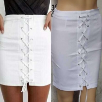 Fashion Solid Color Lace-Up Front Skirt