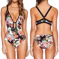 Sexy Cutout-Front Floral Print One Piece Swimsuit