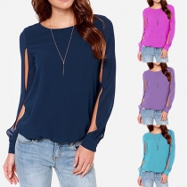 Chic Style Solid Color Long Sleeves Chiffon Top
