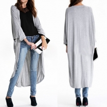 Fashion Solid Color Long Sleeves Open-Front Longline Cardigan