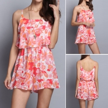 Fashion Scoop Neckline Sleeveless Floral Print Romper