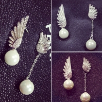 Elegant Asymmetrical Wings Pearl Stud Earrings