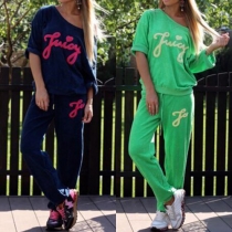 Casual Style Letters Printed Long Sleeve Tops and Pants Two-piece Set