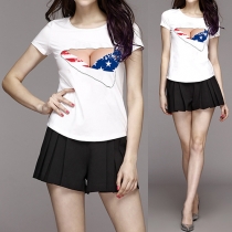 Fashion Chest American Flag Printed Round Neck Short Sleeve T-shirt