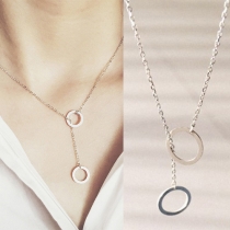 Stylish Silver Tone Double Hollow Circle-Shaped Pendant Necklace