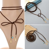 Fashion Turquoise Feather Pendant Choker Necklace