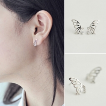 Concise Style Rhinestone Wings Hollow Out Stud Earrings