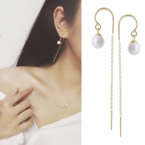 Elegant Pearl Long Pendant Earrings