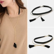 Fashion Tassel Pendant Chain Leather Choker Necklace For Women
