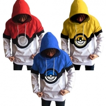 Casual Contrast Color Front Pocket Long Sleeve Hooded Sweatshirt