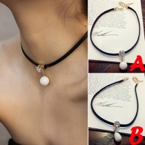 Fashion Crystal Pearl Pendant Choker Necklace