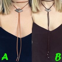 Fashion Alloy Rhombus Metal Pendant Choker Sweater Necklace