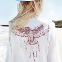 Fashion Eagle Printed Lace Spliced Bell Sleeve Smock
