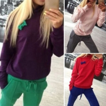 Casual Style Contrast Color Long Sleeve Bowknot Sports Suit