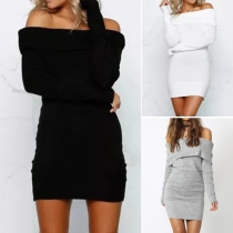 Sexy Solid Color Off Shoulder Long Sleeve Bodycon Sweater Dress