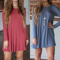 Casual Style Solid Color Round Neck Long Sleeve Relaxed Dress