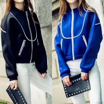 Cool Style Contrast Color Front Zipper Long Sleeve Sports Jacket