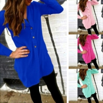 Casual Style Solid Color Single-breasted Long Sleeve Blouse