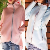 Fashion Solid Color Long Sleeve Hooded High-low Hemline Sweatshirt For Women