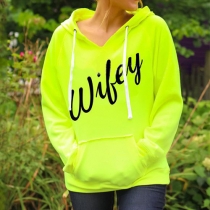 Casual Style Letters Printed Hooded Long Sleeve Front Pocket Women's Sweatshirt
