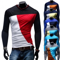Fashion Contrast Color V-neck Long Sleeve Men's T-shirt