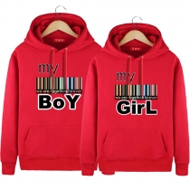 Casual Style Letters Printed Front Pocket Long Sleeve Hooded Couple Sweatshirts