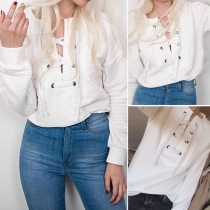 Fashion Solid Color Front Lace-up Long Sleeve Loose-fitting Sweatshirt For Women