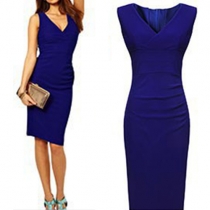Sexy Solid Color V-neck Sleeveless Slim Fit Dress