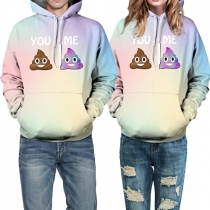 Casual Style Printed Color Gradient Front Pocket Long Sleeve Hooded Couple Sweatshirts