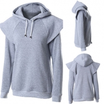 Casual Style Solid Color Raglan Sleeve Hooded Women's Sweatshirt