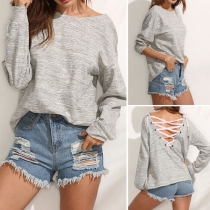 Sexy Back Lace-up Round Neck Long Sleeve Relaxed Sweatshirt For Women