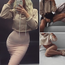Sexy Solid Color Long Sleeve Hooded Women's Crop Sweatshirt