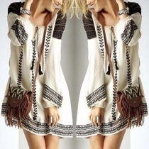 Trendy Printed Round Neck Long Sleeve Loose-fitting Dress