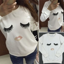 Casual Style Eyelash Lips Printed Round Neck Long Sleeve Women's Sweatshirt
