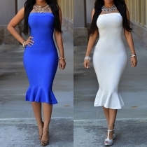 Sexy Solid Color Strapless Backless Fishtail Bodycon Dress