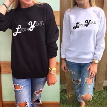 Casual Style Letters Printed Round Neck Long Sleeve Women's Sweatshirt
